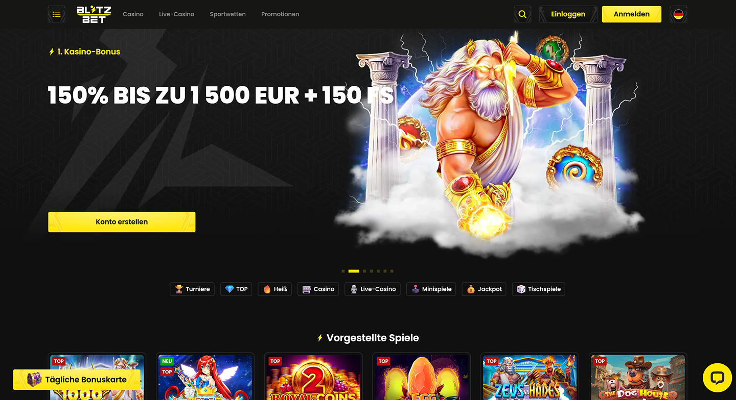 BlitzBet Casino hero section screenshot
